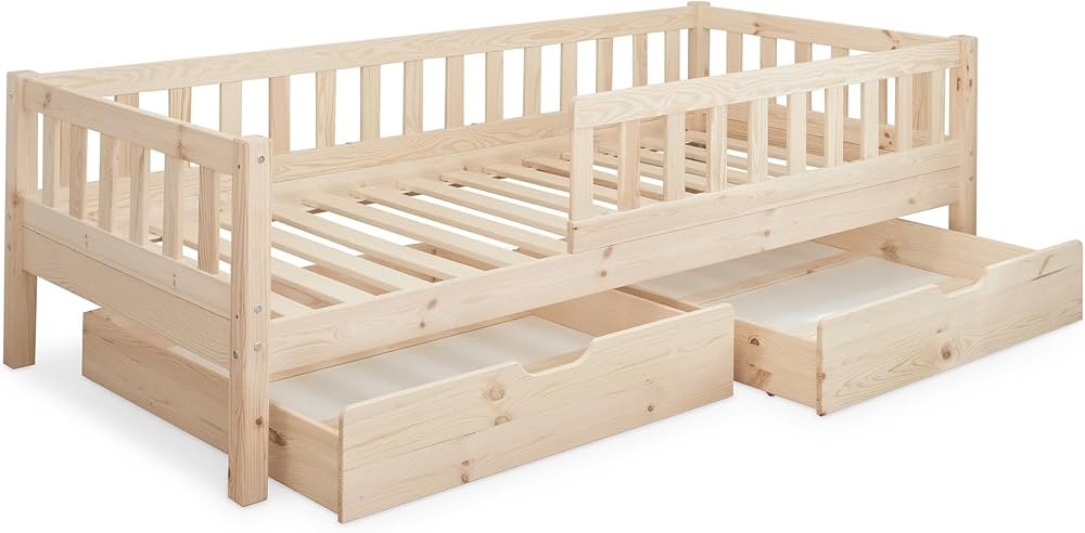 Ehrenkind® Kinderbett | Kinderbett 90x200 cm inkl. abnehmbaren Rausfallschutz und Schubladen aus... | Amazon (DE)