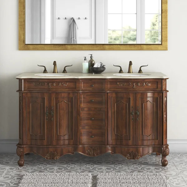 Gondola 60'' Free Standing Double Bathroom Vanity with Marble Top | Wayfair North America