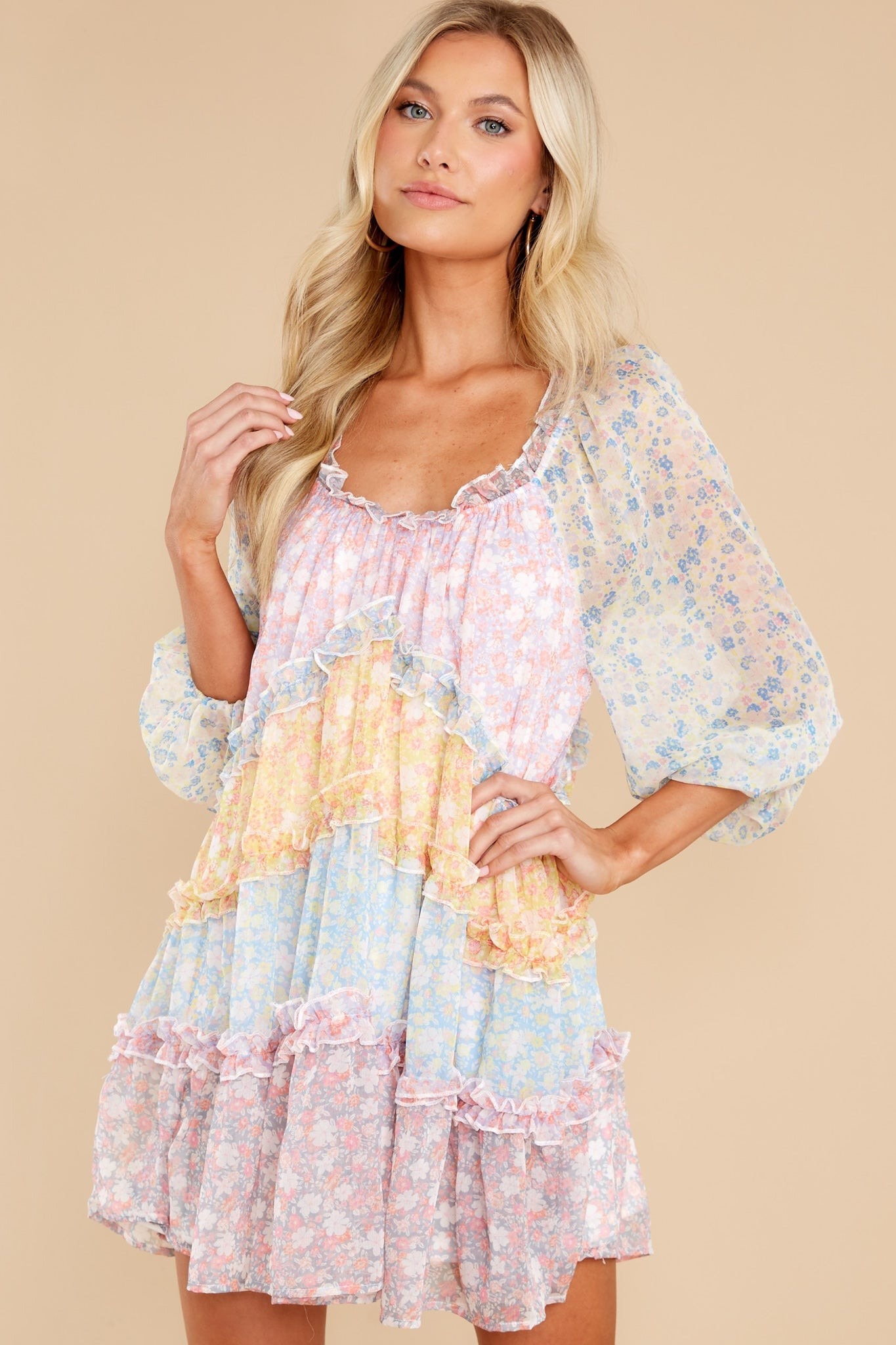 Sprinkle Of Happiness Pastel Mint Multi Floral Print Dress | Red Dress 