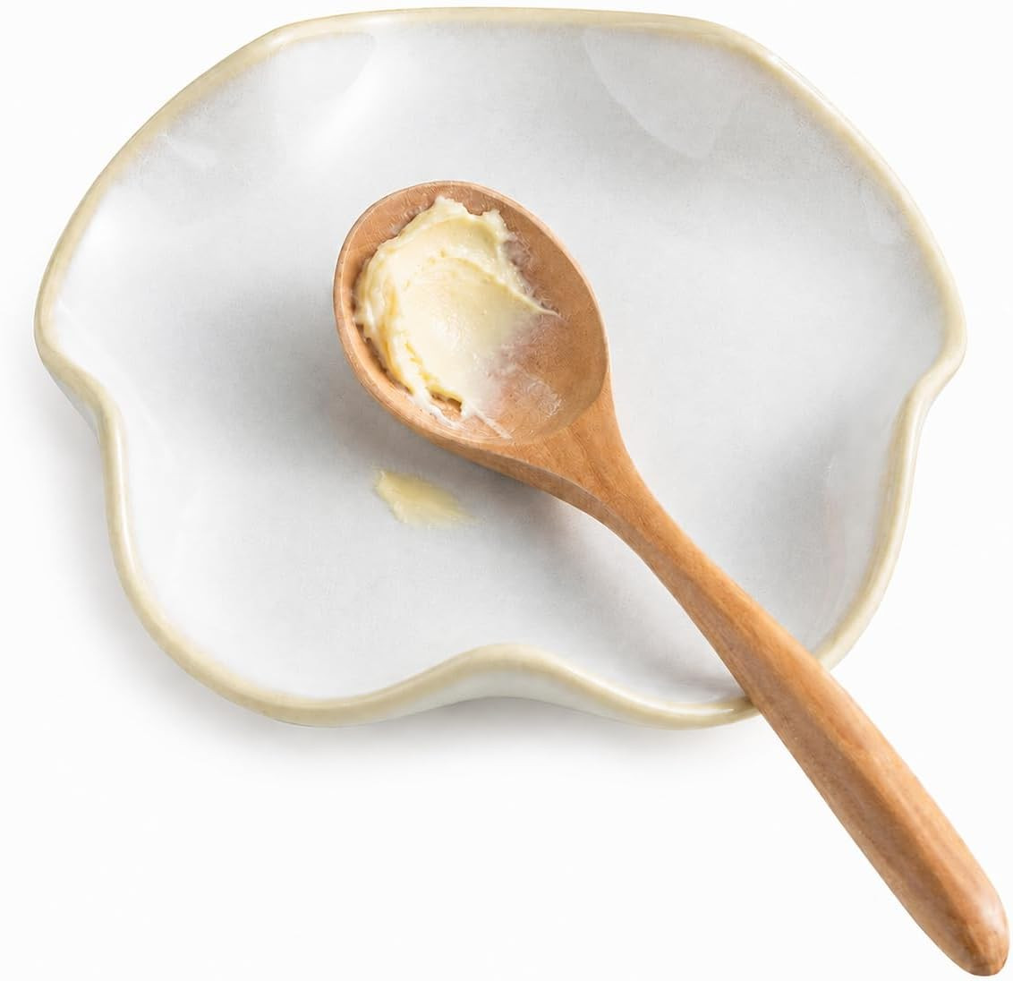 Spoon Rest for Stove Top, Spoon Holder for Stove, 5.3In Ceramic Spoon Rest for Kitchen Counter, Coffee Spoon Holder with Ruffled Edge, Farmhouse Spatula Holder for Kitchen Decor, Beige | Amazon (US)