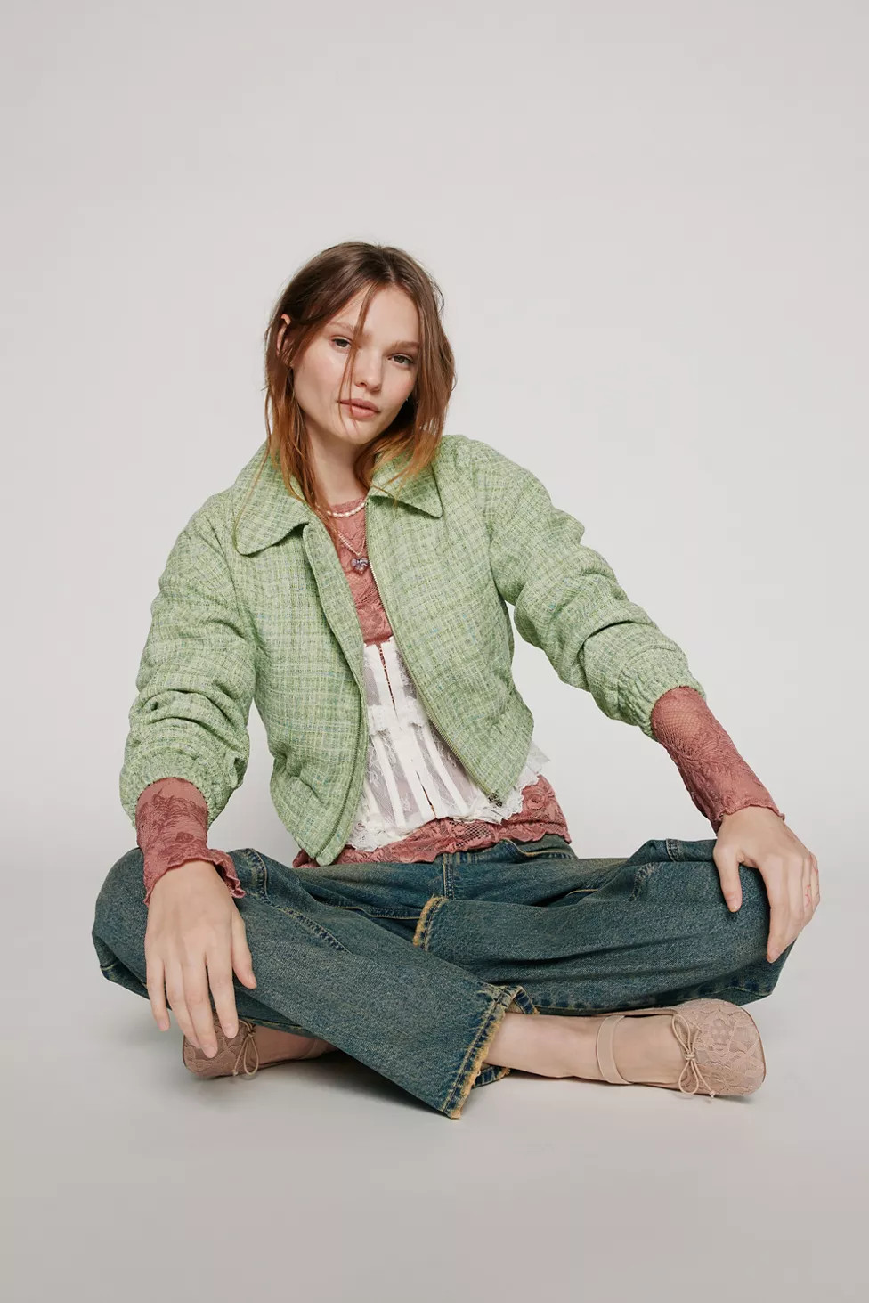Kimchi Blue Evelyn Cropped Bomber Jacket | Urban Outfitters (US and RoW)