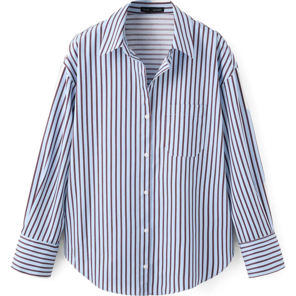MANGO Stripe Cotton Blend Button-Up Shirt in Sky Blue at Nordstrom, Size 4 | Nordstrom