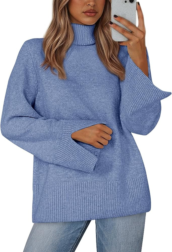 KIRUNDO Fall Sweaters for Women 2025 Turtleneck Ribbed Long Sleeve Casual Loose Knit Pullover Top... | Amazon (US)