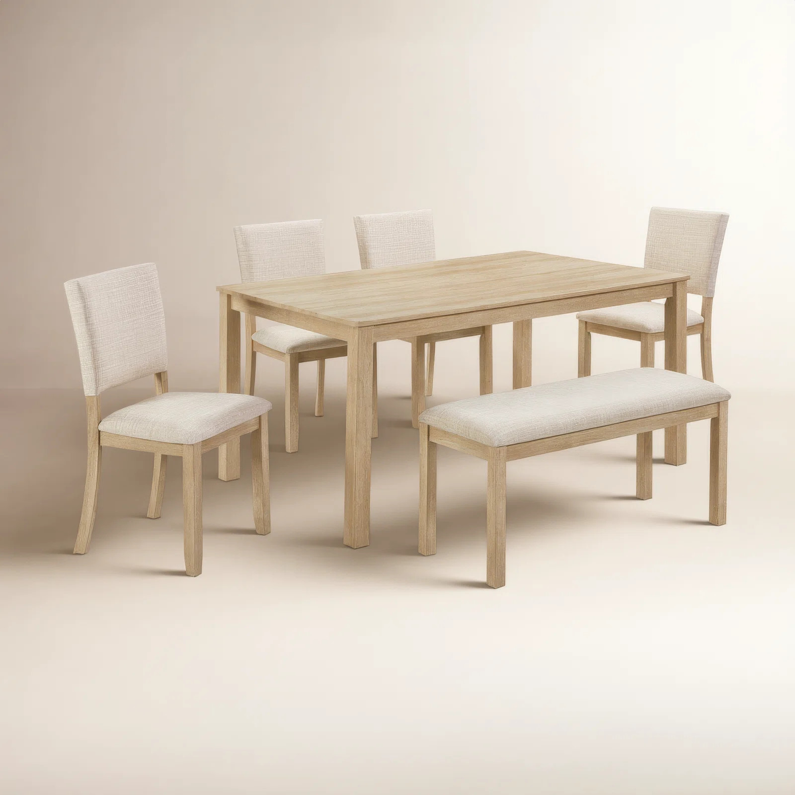 Meryl Rustic Modern 6-Piece Dining Set with Upholstered Chairs and Bench | Birch Lane