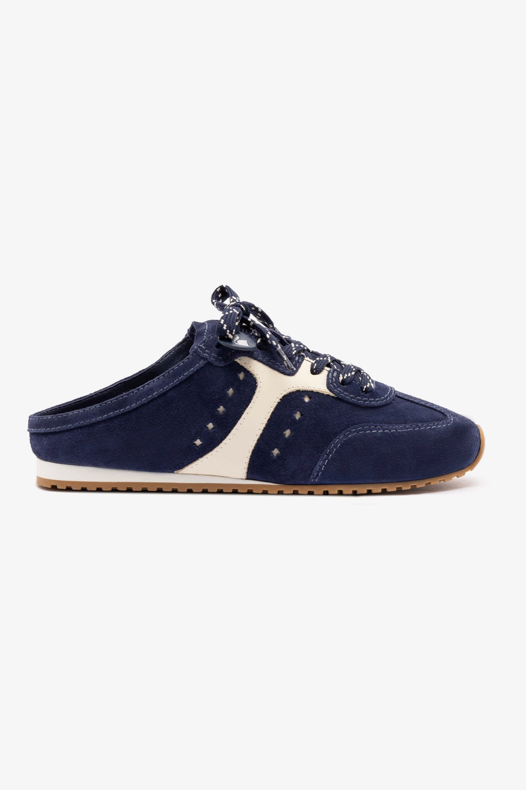 Stella Mule In Navy Suede and Ivory Leather | Larroude