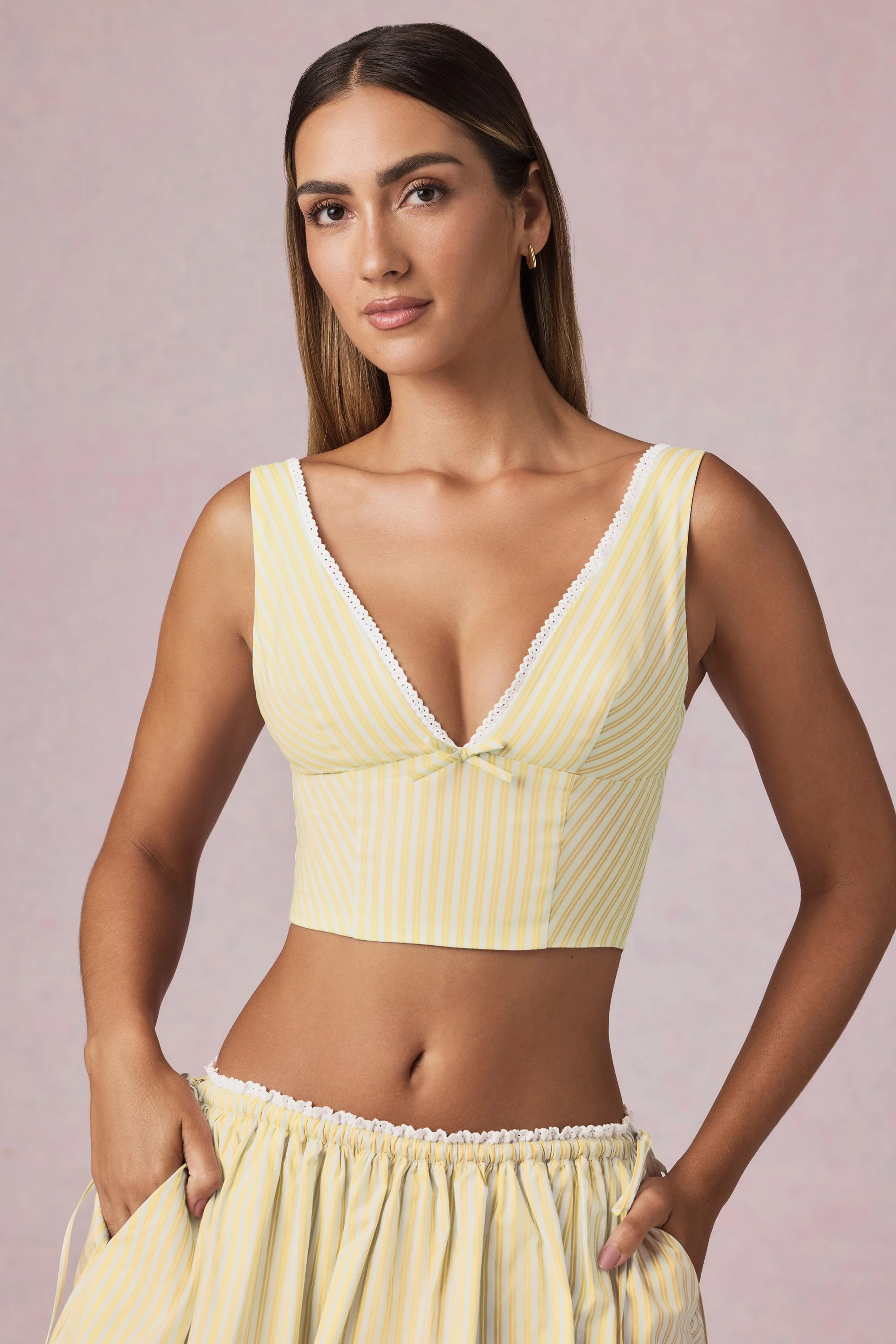 Bow-Detail Crop Top in Lemon Yellow Stripe | Oh Polly