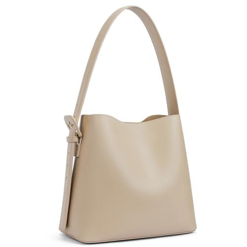Amazon.com: BOSTANTEN Bucket Bag Leather Shoulder Purses for Women Trendy Adjustable Strap, Khaki... | Amazon (US)