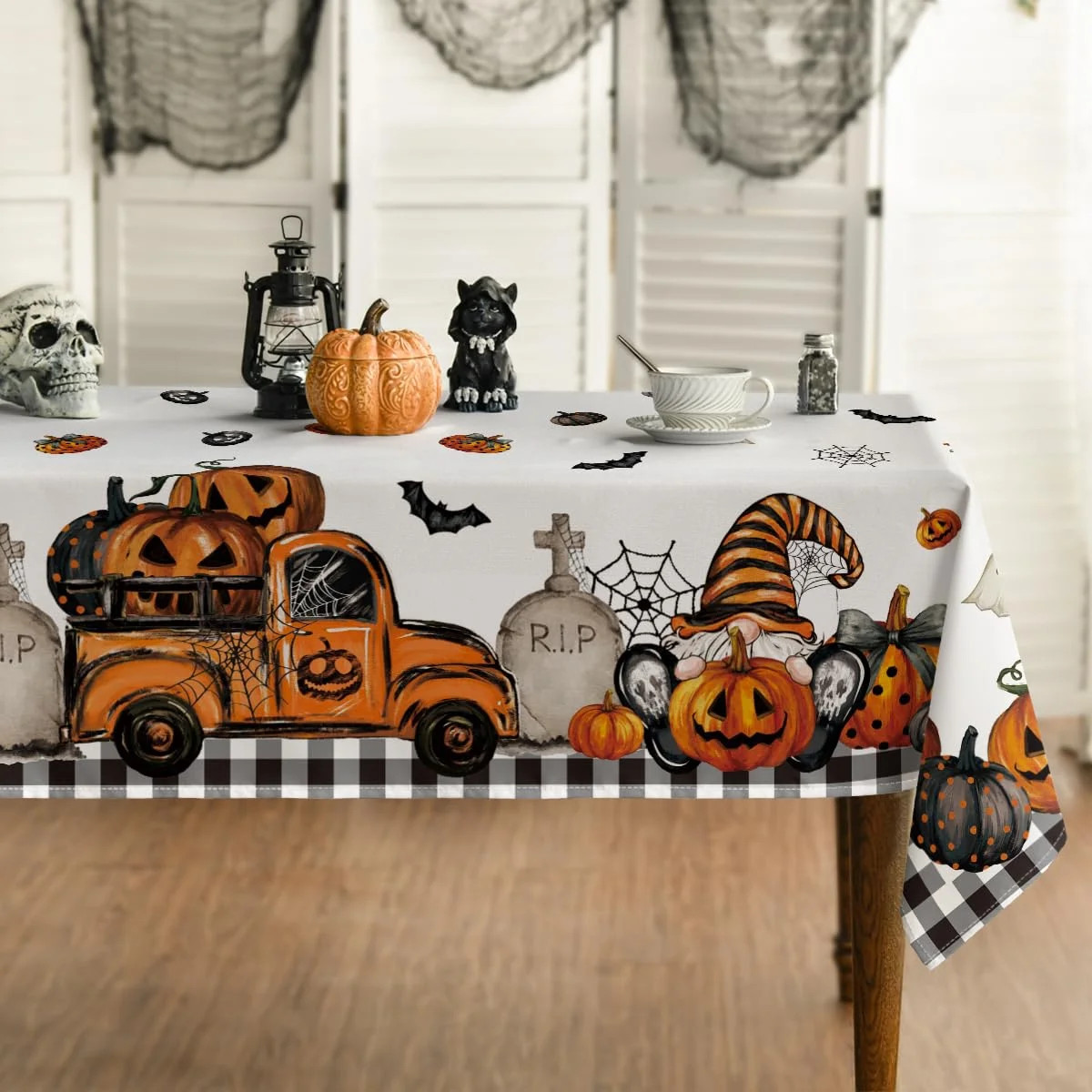 Smile Truck Jack O Lantern Pumpkin Bat Halloween Tablecloth 60 x 84 Inch | Walmart (US)