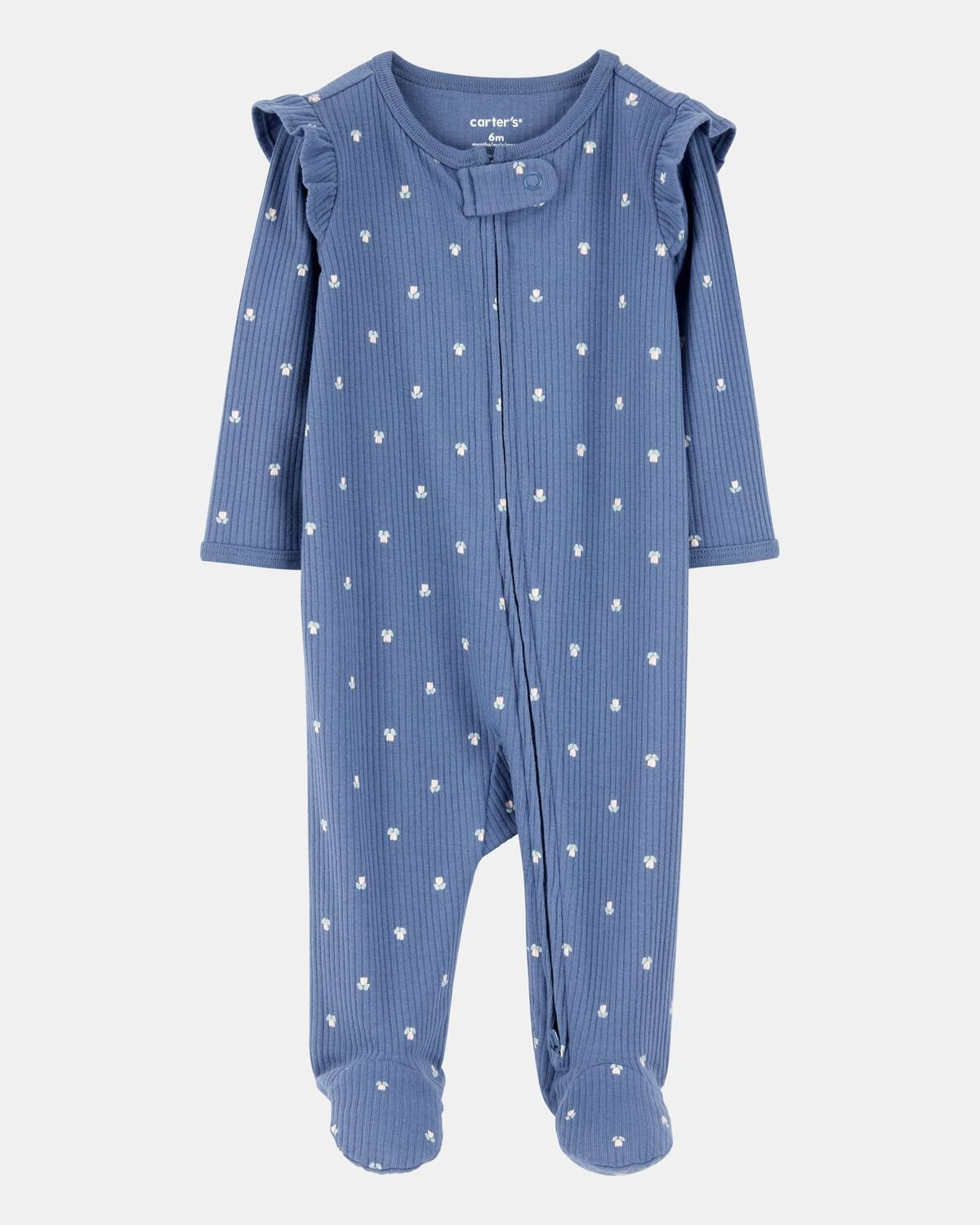 Blue - Baby Girl Mini Floral 2-Way Zip Ribbed Sleep & Play Pajamas - Blue, Selected | Carter's Inc