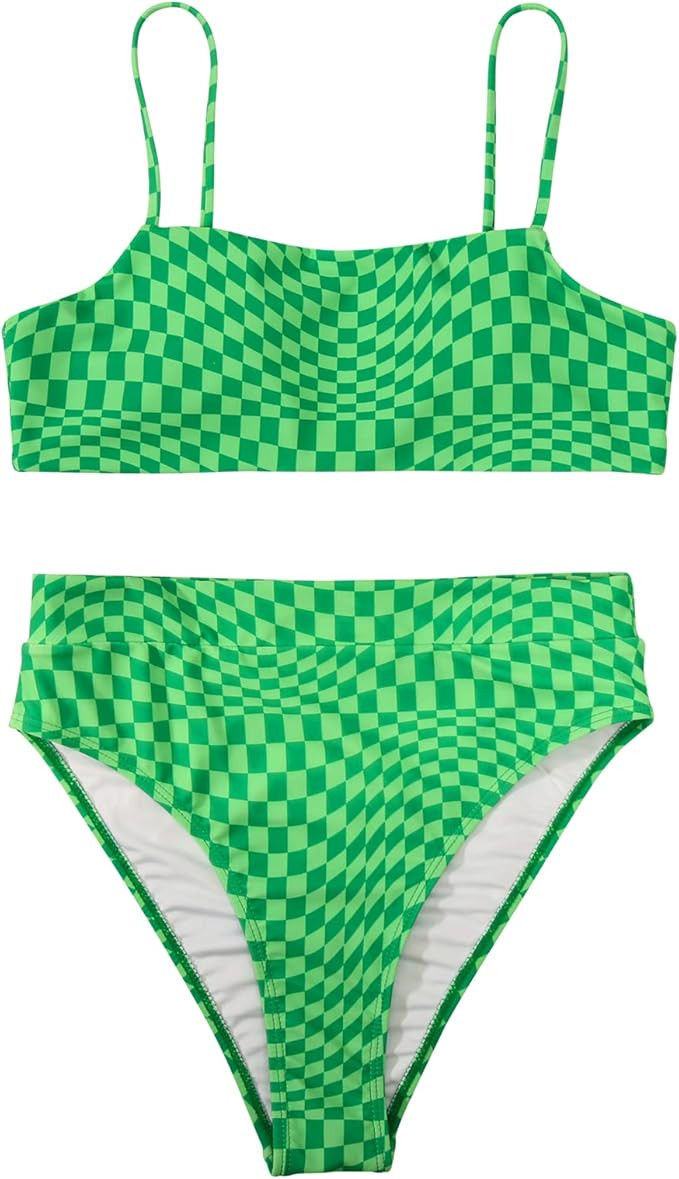 MOSHENGQI Women High Wasited Bikini Shoulder Strap 2 Piece High Cut String Swimsuits | Amazon (US)