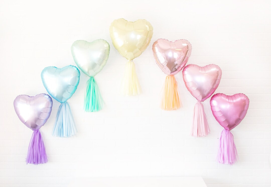 Rainbow Heart Balloon Backdrop Valentines Day Decor Air-fill Mylar Heart Balloons With Tassels Va... | Etsy (US)