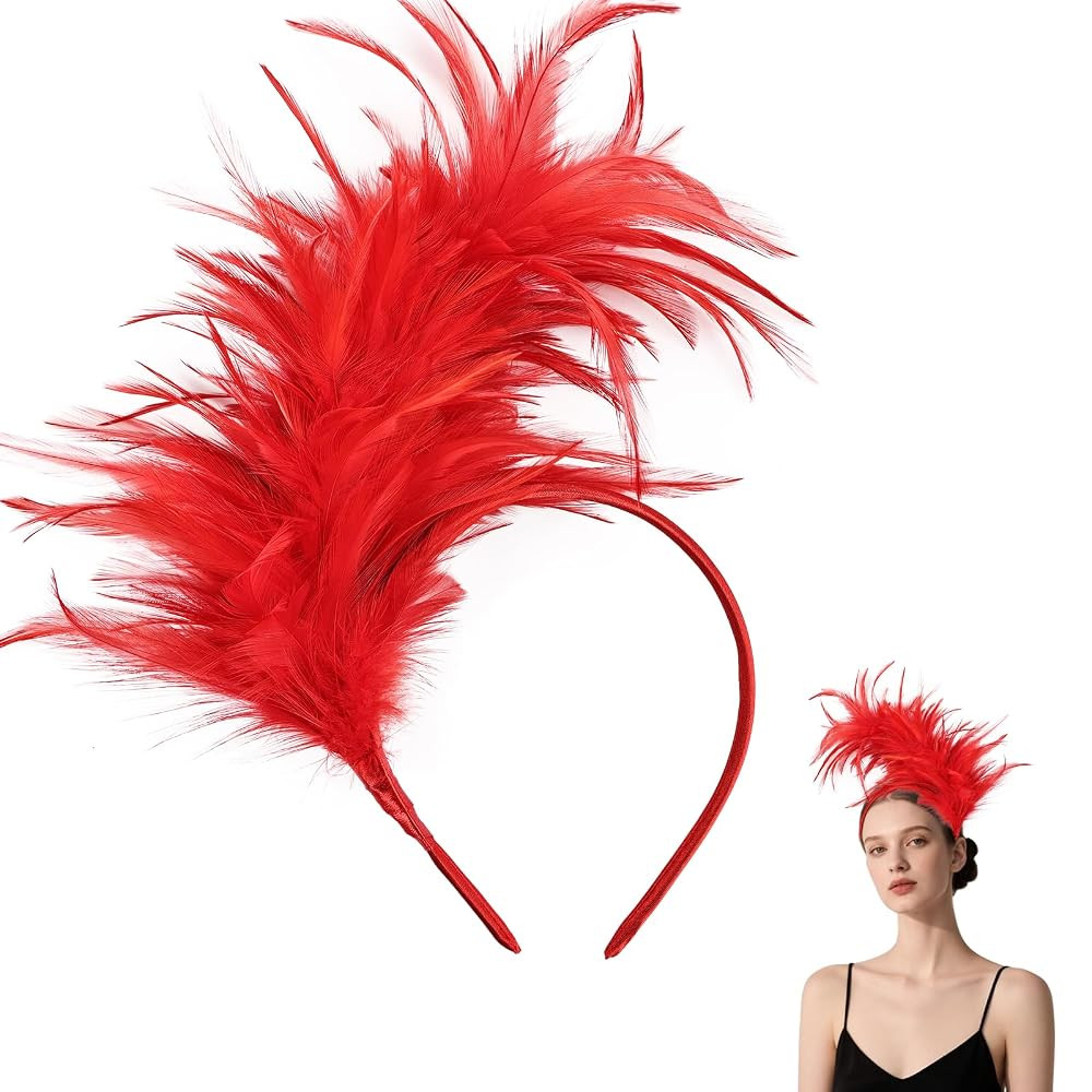 Feather Headband for Women Feather Fascinator Headband Kentucky Derby Cocktail Wedding Party | Amazon (US)