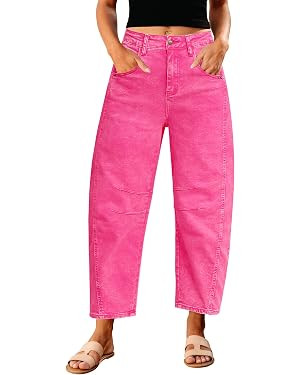 Barrel Jeans for Women Trendy High Waisted Wide Leg Baggy Cropped Relax Fit Stretch Denim Trouser... | Amazon (US)