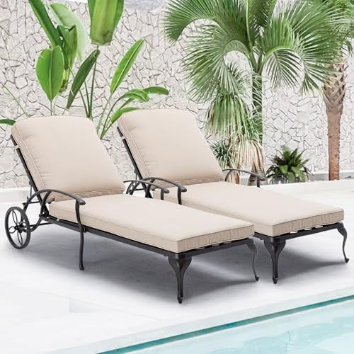 Chaise Lounge Chair Outdoor - Poolside Chairs Set of 2 with Cushion Cast Aluminum Waterproof Loun... | Amazon (US)