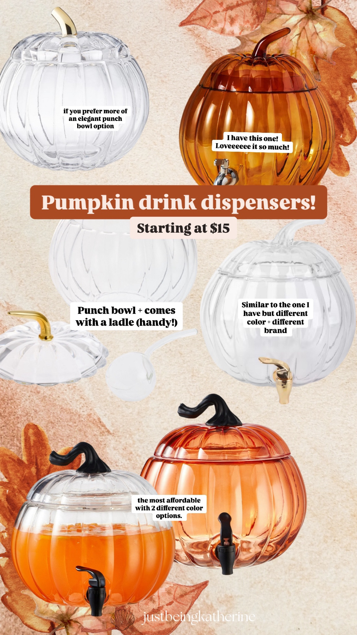 I recently hosted my first Autumn  brunch and didn’t realize just how much I needed a 2g dispenser! I use to purchase individual drinks or make smaller pitcher size drinks. I’m soooo glad I got the one I did because we have a few more hosting events happening this Autumn & I will be using it quite often!

I rounded up a few options of different price points starting at $15

#LTKHome #LTKFindsUnder100 #LTKSeasonal