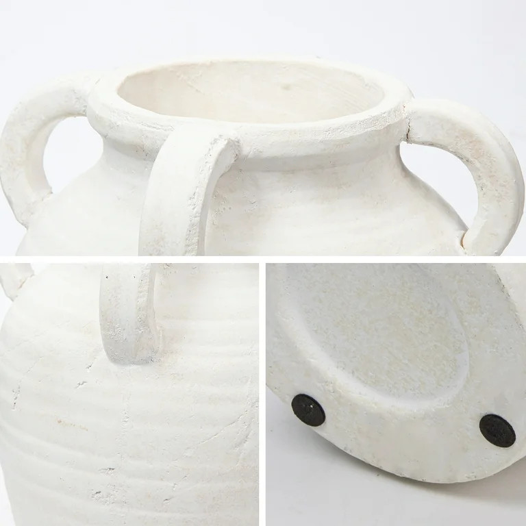 9.8" Handmade Terracotta Vase Vintage White Ceramic vase Rustic Antique Decor with 4 Handles Matt... | Walmart (US)