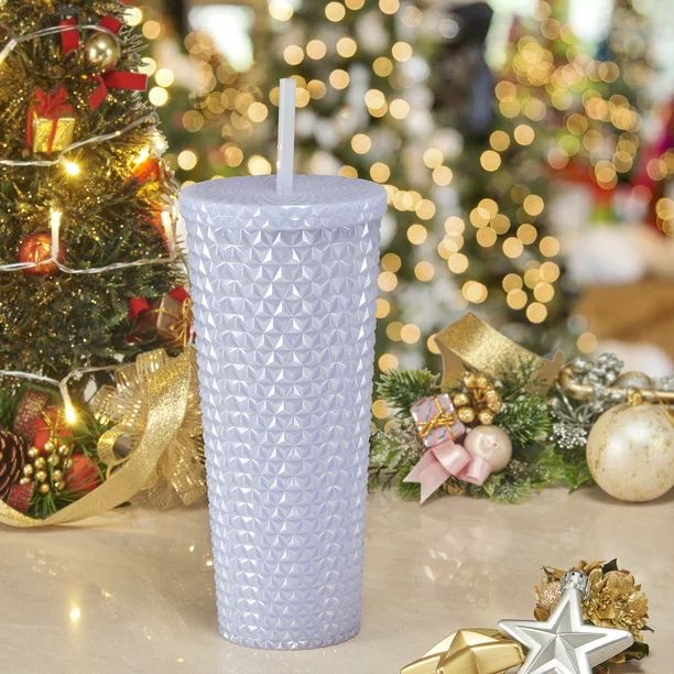 Holiday Time Christmas 26oz DW AS Plastic Textured Tumbler, Iridescent White - Walmart.com | Walmart (US)