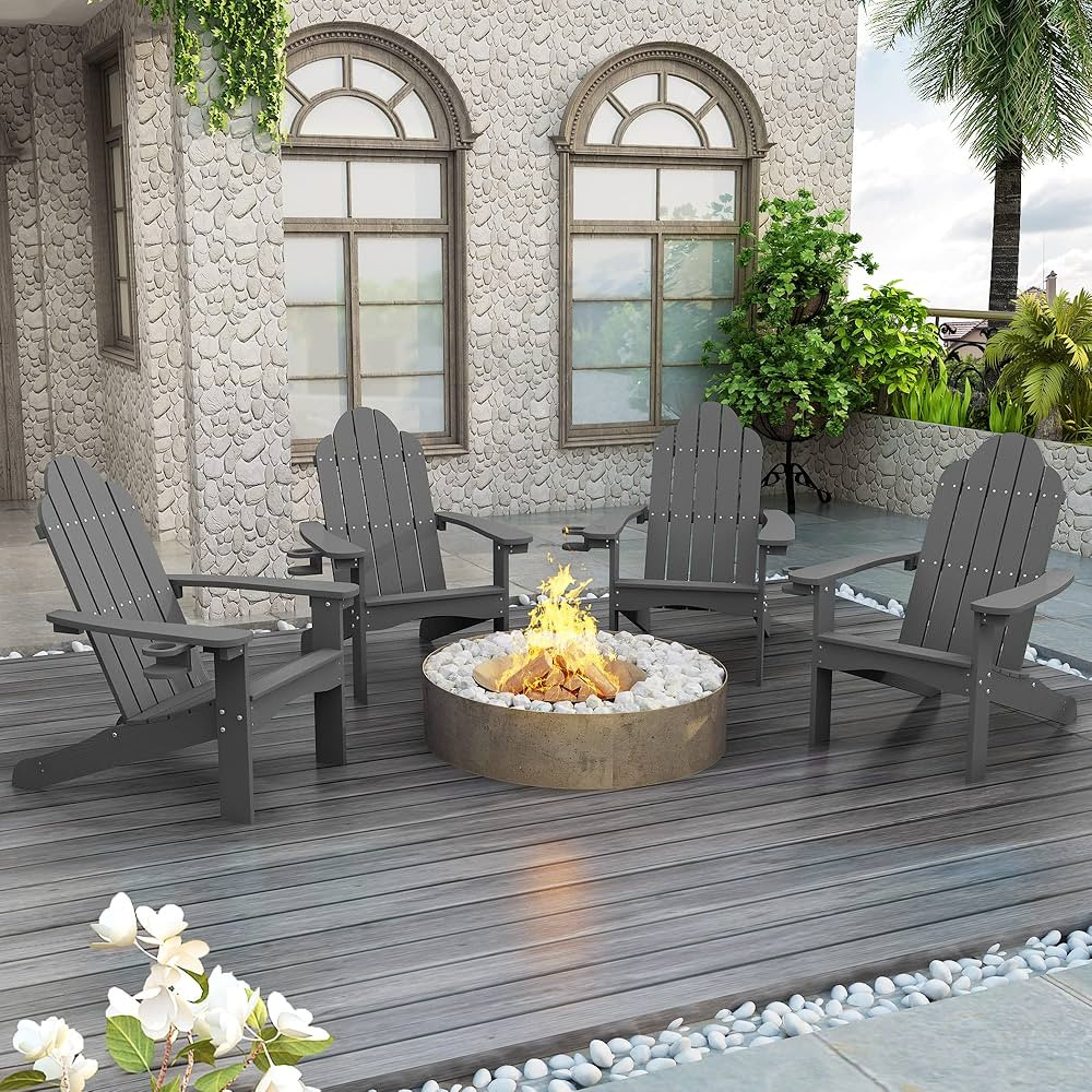 LUE BONA HDPS Adirondack Chairs Set of 4, Fire Pit Outdoor Chair Weather Resistant with Cup Holde... | Amazon (US)