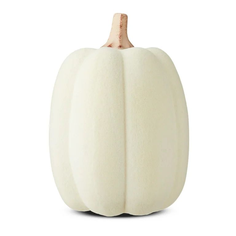 Harvest Cream Flocked PP Pumpkin Decoration, 13 in H, by Way To Celebrate | Walmart (US)