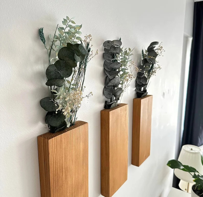 MIDDLE Wooden Wall Pocket Wooden Hanging Vase for Greenery or Dried Flowers Dry Flower Rack - Ets... | Etsy (US)