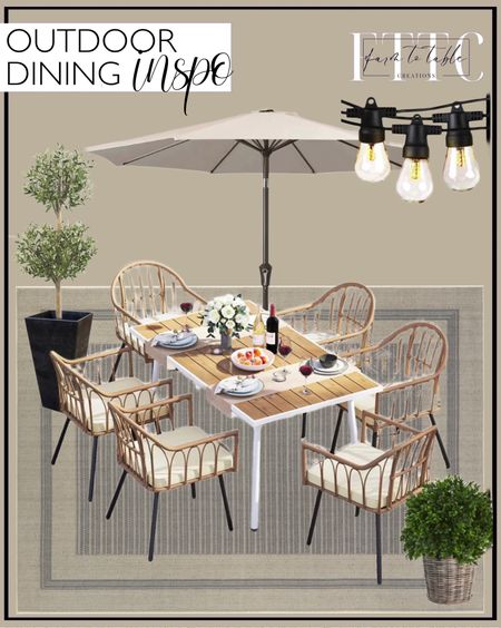 Outdoor Dining Inspiration. Follow @farmtotablecreations on Instagram for more inspiration. 

Outdoor Dining Set. Indoor/Outdoor Rug. Outdoor Faux Plants. Patio Umbrella. Solar Patio Lights. Amazon Home Finds. Nearly Natural Faux Floral Sale. Amazon Deals. Affordable Patio Finds. Outdoor Furniture  

#LTKSaleAlert #LTKFindsUnder50 #LTKHome