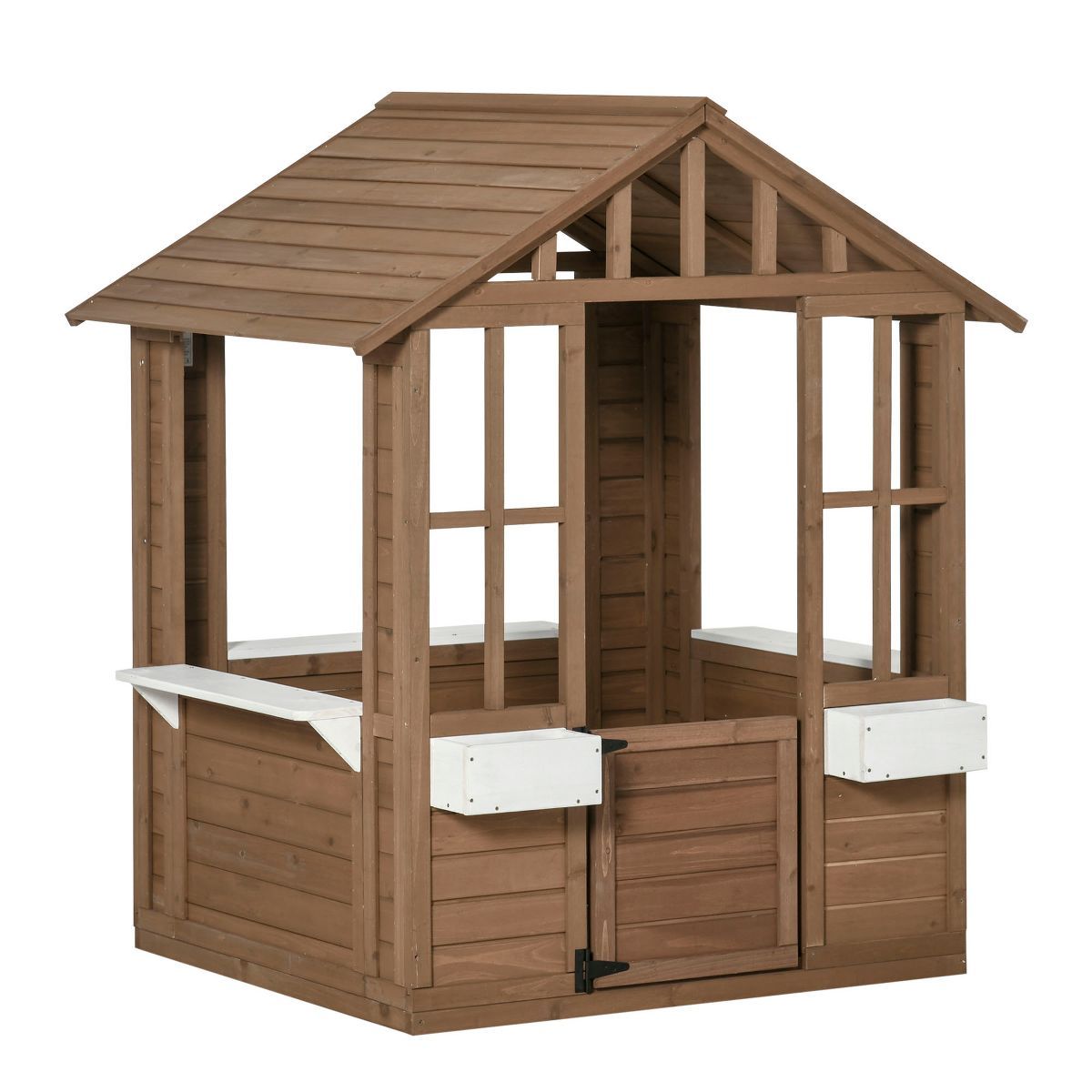 Outsunny Kids Wooden Playhouse, Outdoor Garden Games Cottage, with Working Door, Windows, Flowers... | Target