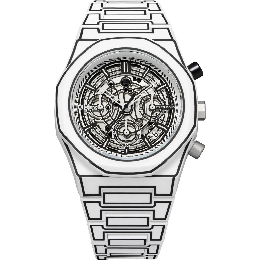 D1 Milano Sketch Skeleton Chronograph Bracelet Watch, 40.5mm in White at Nordstrom | Nordstrom