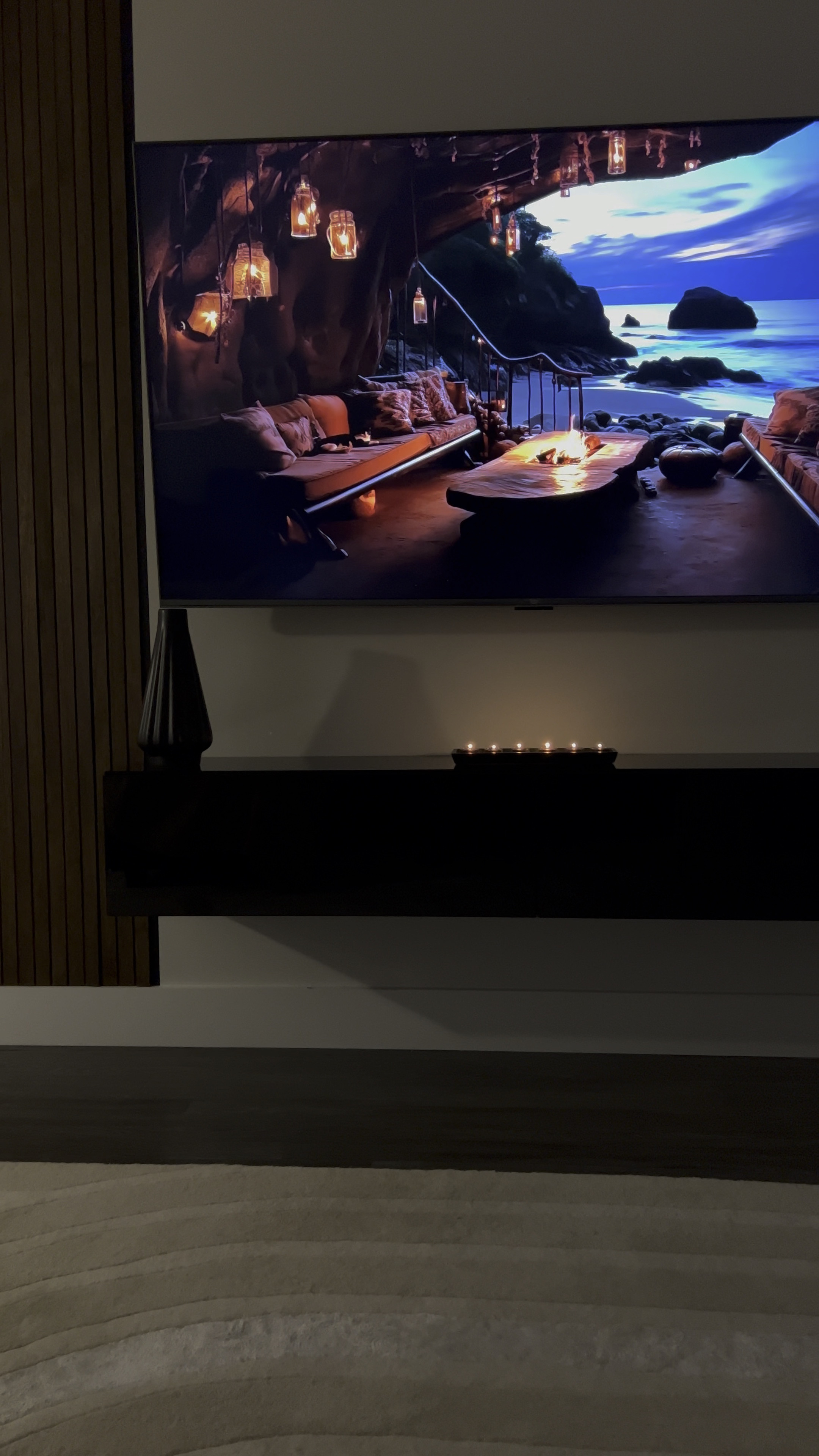 Such cozy vibes in my living room! This was a DIY wood slat accent wall I did and it just ADDS to the entire feeling. And the TV stand is so sleek 😍

#LTKhome #LTKFind #LTKU