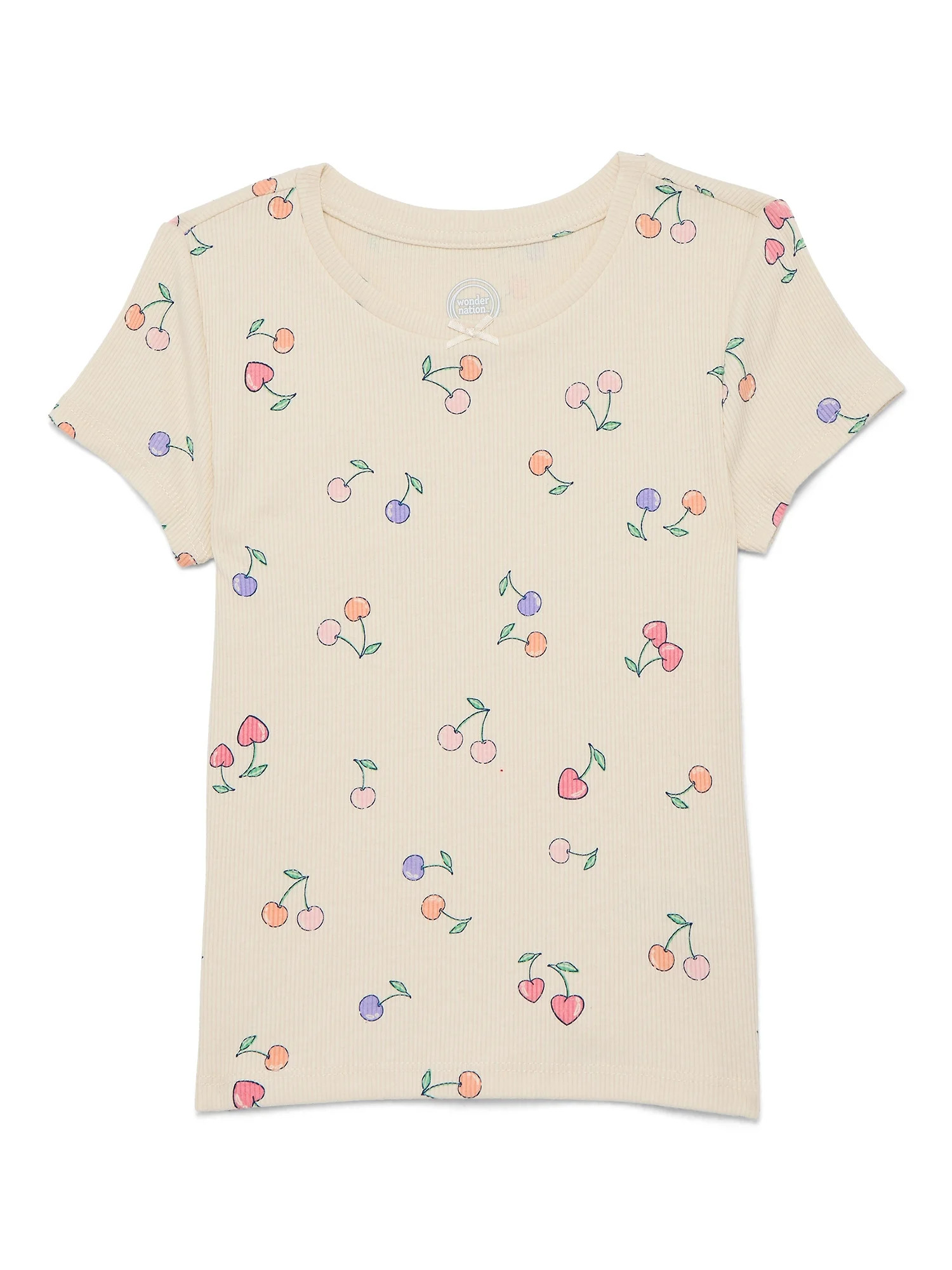 Wonder Nation Girls Printed Rib Tee with Short Sleeves, Sizes 4-10 | Walmart (US)