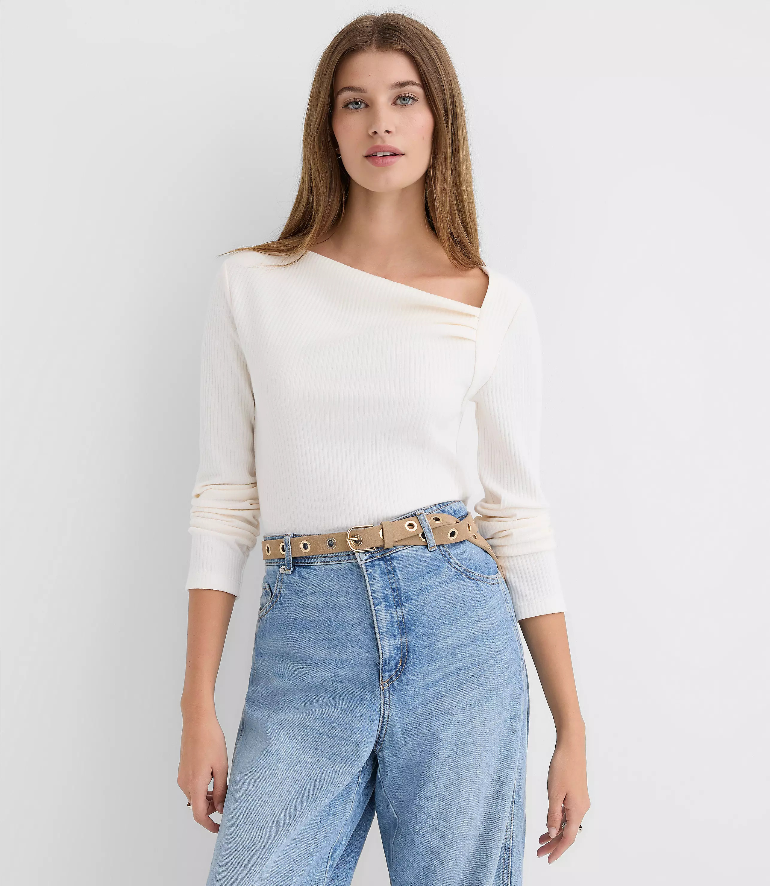 Asymmetrical Neck Ribbed Top | LOFT