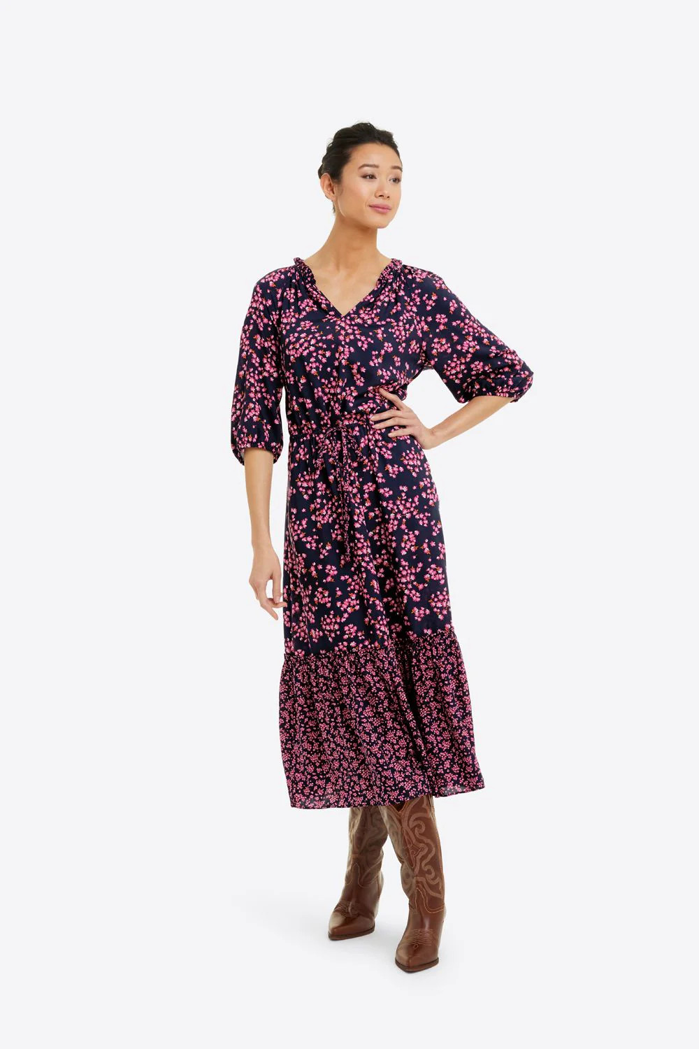 Martina Popover Dress in Navy Cherry Blossom | Draper James (US)