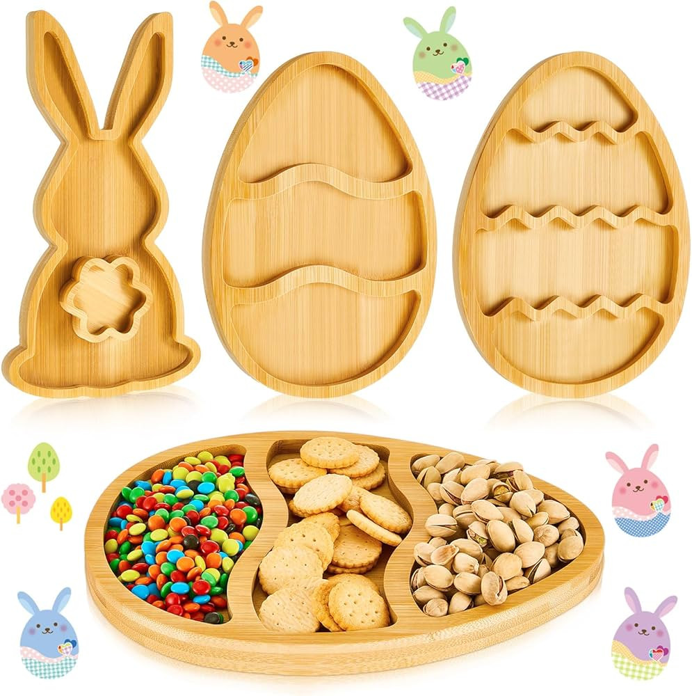 Patelai 3 Pieces Easter Wooden Serving Tray Easter Plates Bunny Charcuterie Board Bunny Plates Di... | Amazon (US)