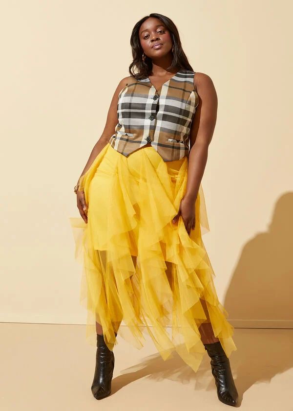 Tiered Tulle Midi Skirt | Ashley Stewart