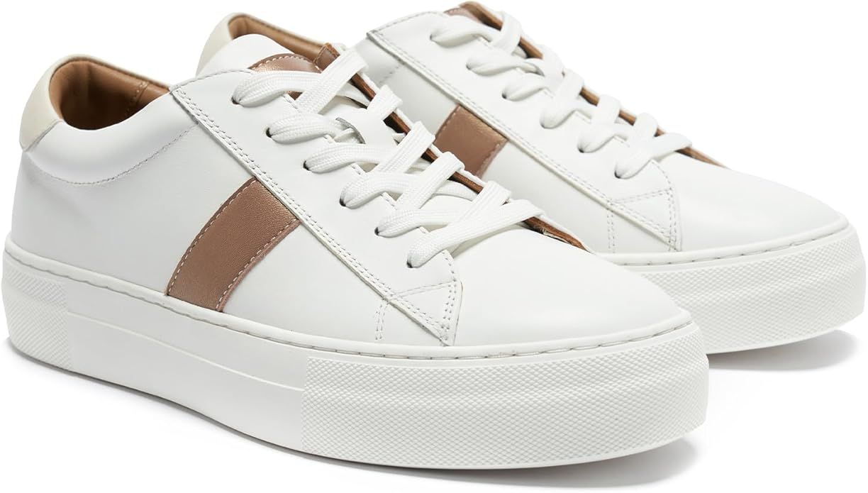 Women's Casual Sneakers,Leather Platform Sneakers for Women Fashion WhiteBrown | Amazon (US)