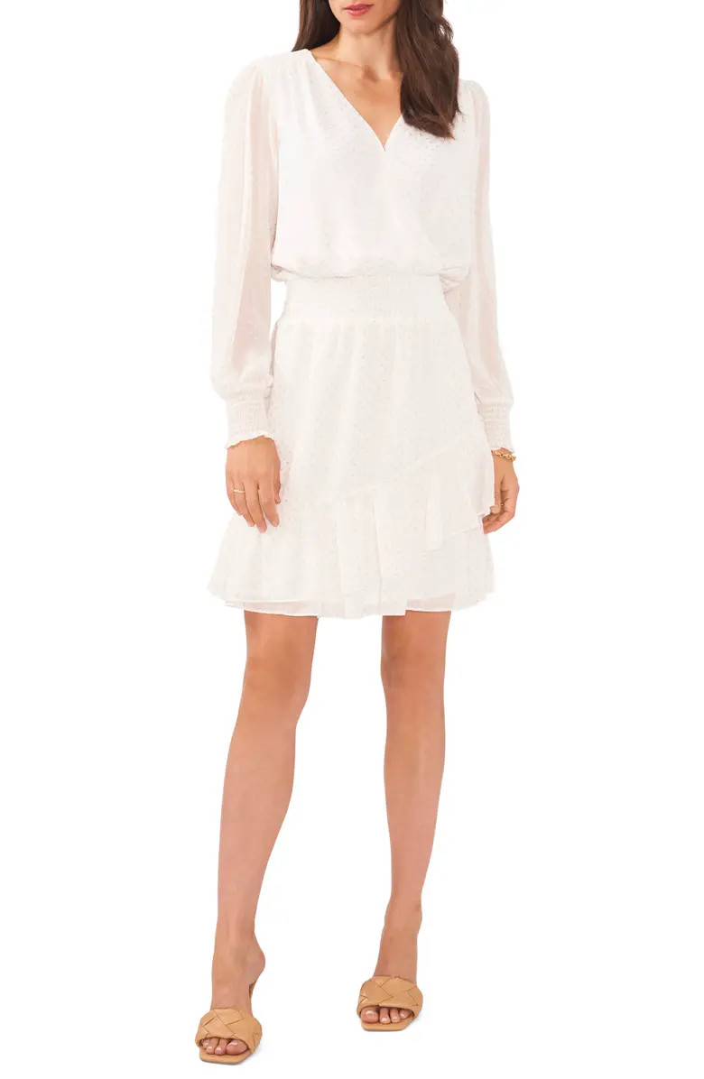 Vince Camuto Metallic Dot Long Sleeve Smocked Waist Dress | Nordstrom | Nordstrom