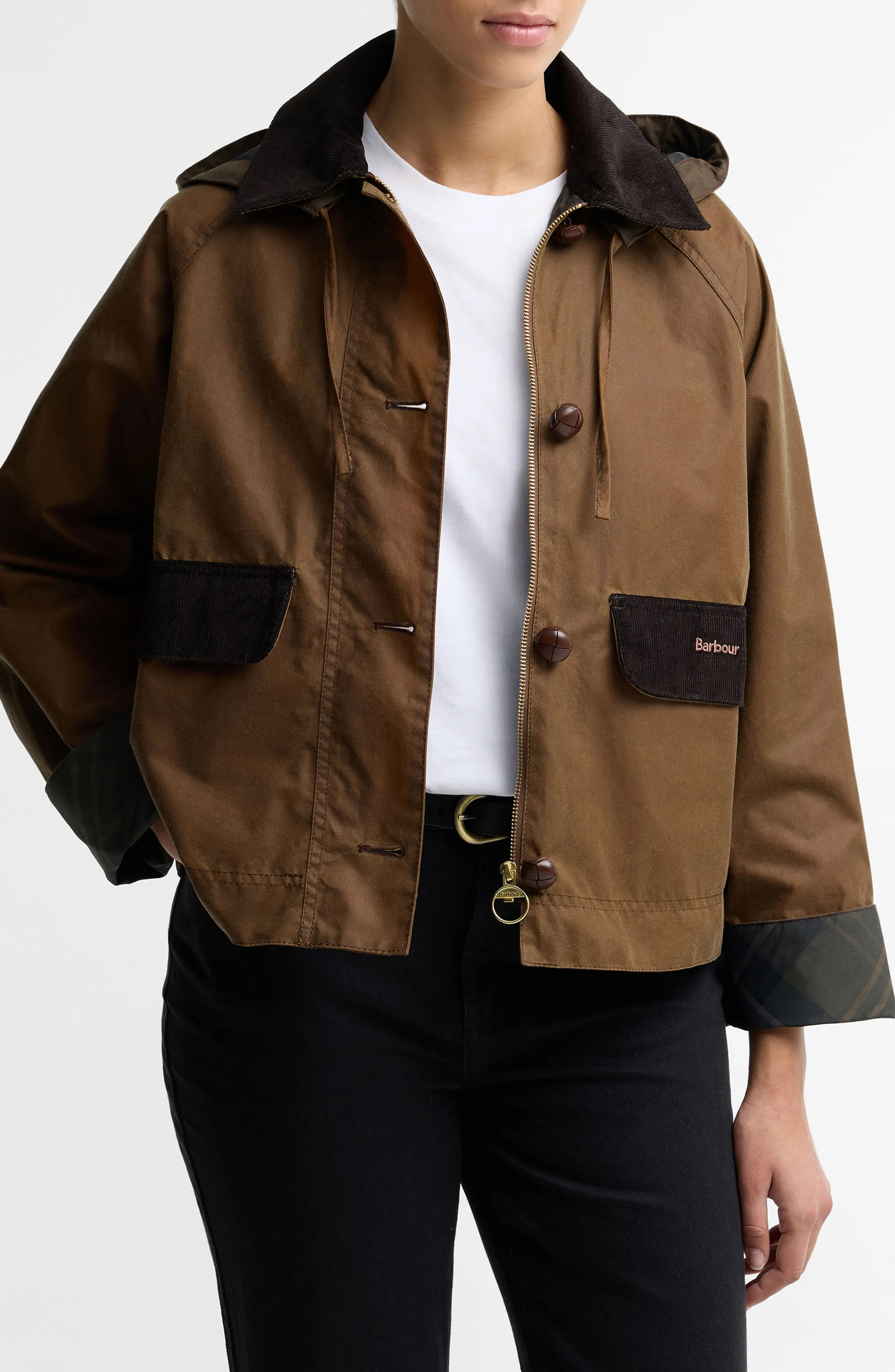 Barbour Adina Waxed Cotton Jacket in Tan/shadow Classic at Nordstrom, Size 12 | Nordstrom
