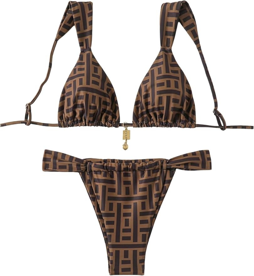 Women's 2 Piece Leopard Floral Bathing Suit Wireless Triangle Swimsuit High Waisted Bikini Sets | Amazon (US)