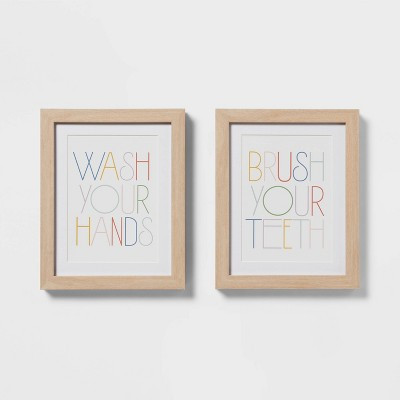 8"x10" 2pk Kids' Framed Wall Arts - Pillowfort™: Multicolor Typography, Vertical Lithograph, Beige Frame, Sawtooth Mount | Target