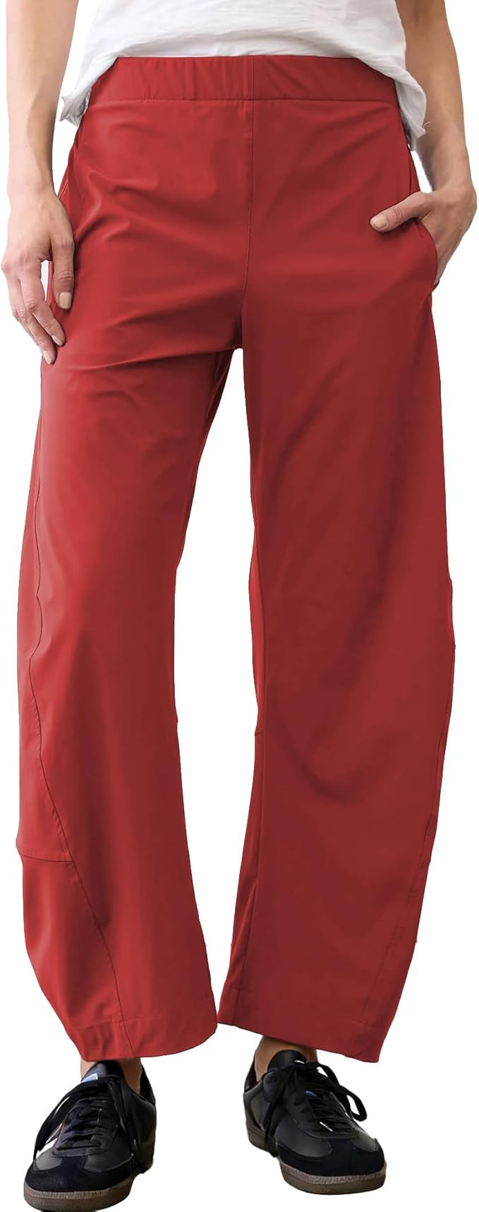 Women Barrel Travel Pants Elastic Waistband Tapered Leg Baggy Mid Rise Work Trousers Lounge Pant ... | Amazon (US)