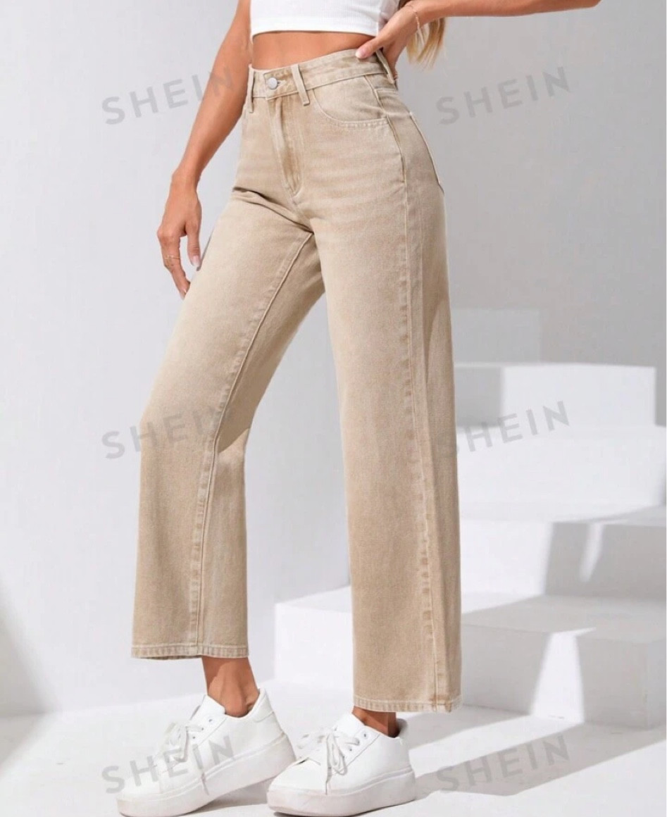 Flare jeans / cropped high waisted brown jeans / khaki jeans 