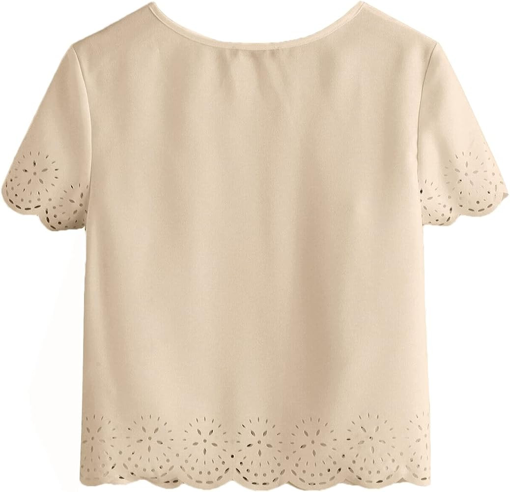 SheIn Women's Casual Round Neck Summer Short Sleeve Scallop T-Shirt Top Blouse | Amazon (US)