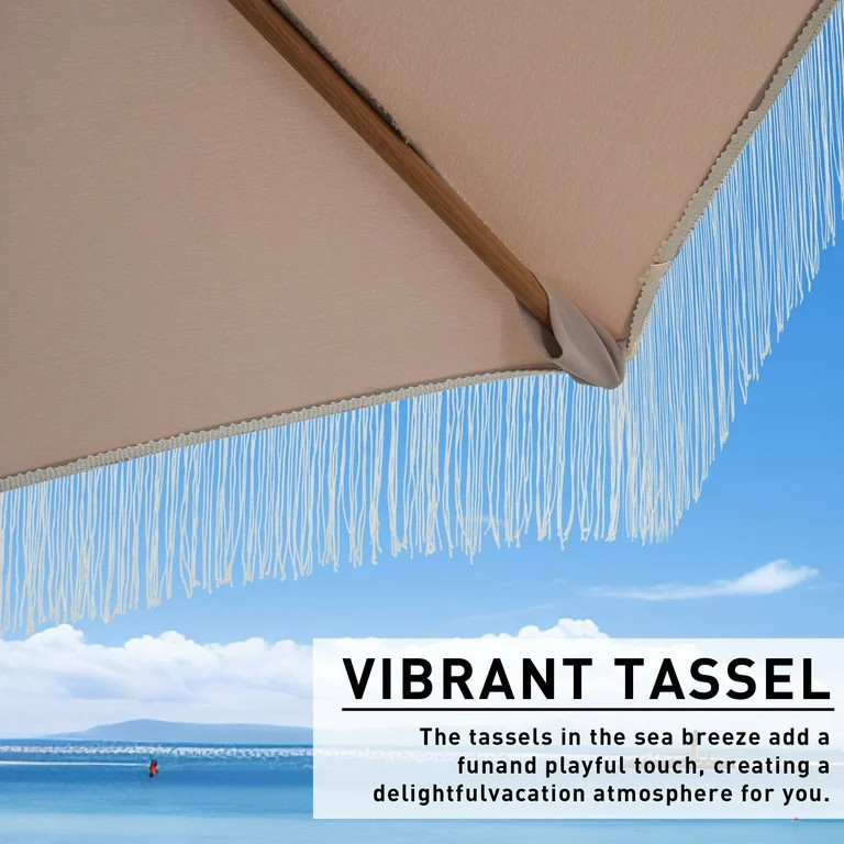 Autlaycil 7.5 ft Fringe Patio Umbrella， Outdoor Table Tassels Umbrella with Push Button Tilt an... | Walmart (US)