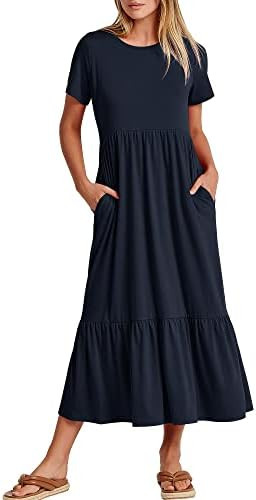 ANRABESS Womens 2026 Summer Casual Maxi Dress A line Tiered Flowy Short Sleeve Crewneck T Shirt B... | Amazon (US)