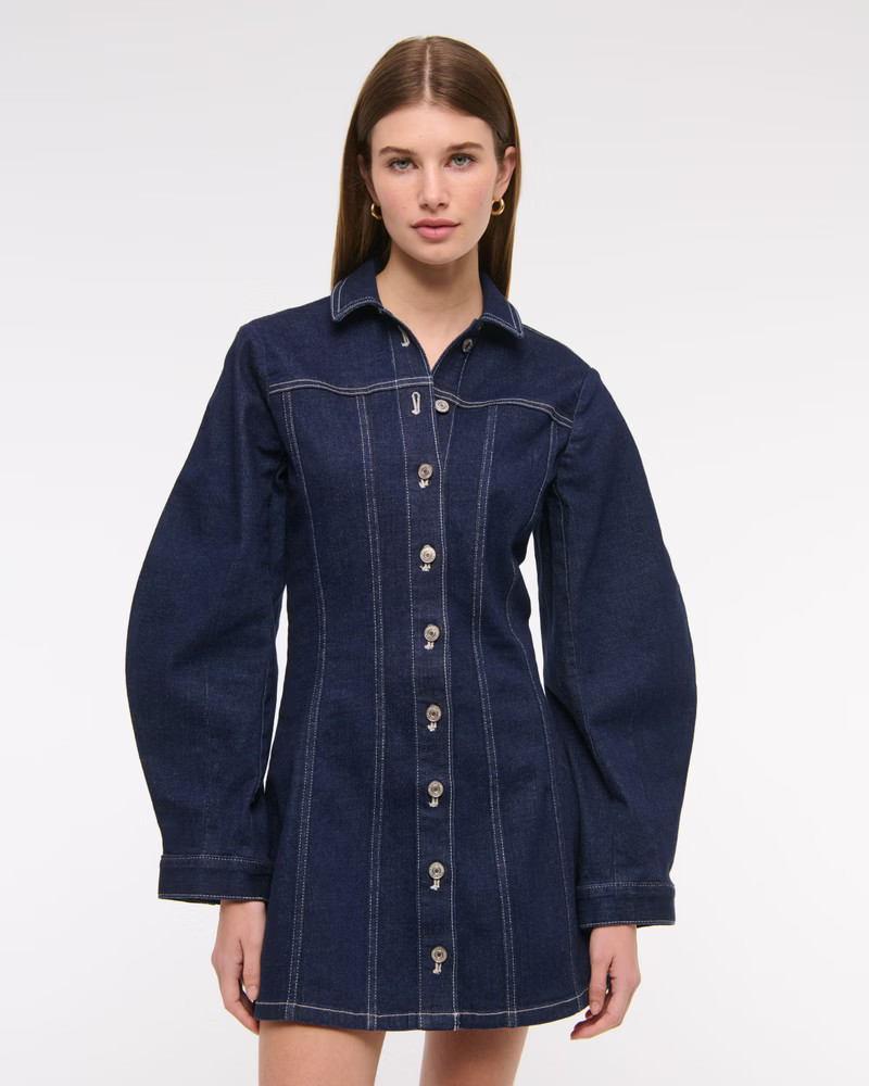 Barrel Sleeve Denim Shirt Dress | Abercrombie & Fitch (US)