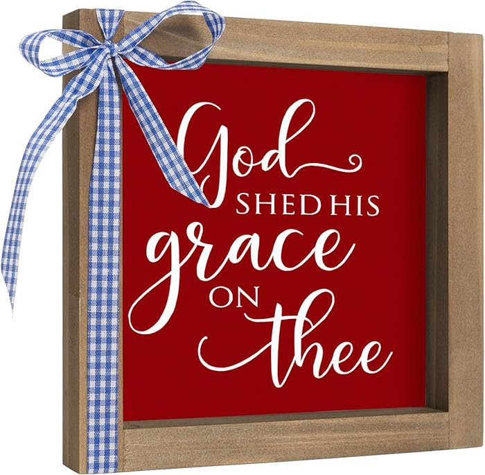 God Shed His Grace on Thee Sign Wooden Patriotic Decor, 6" Memorial Day 4th of July Decorations, ... | Amazon (US)