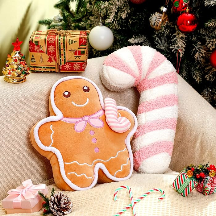 2 Pcs Christmas Gingerbread Man Cane Pillow Christmas Plush Throw Pillow Decorations Couch Sofa D... | Amazon (US)