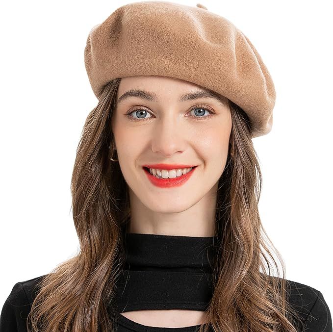 ZLYC Wool French Beret Hat Solid Color Beret Cap for Women Girls | Amazon (US)
