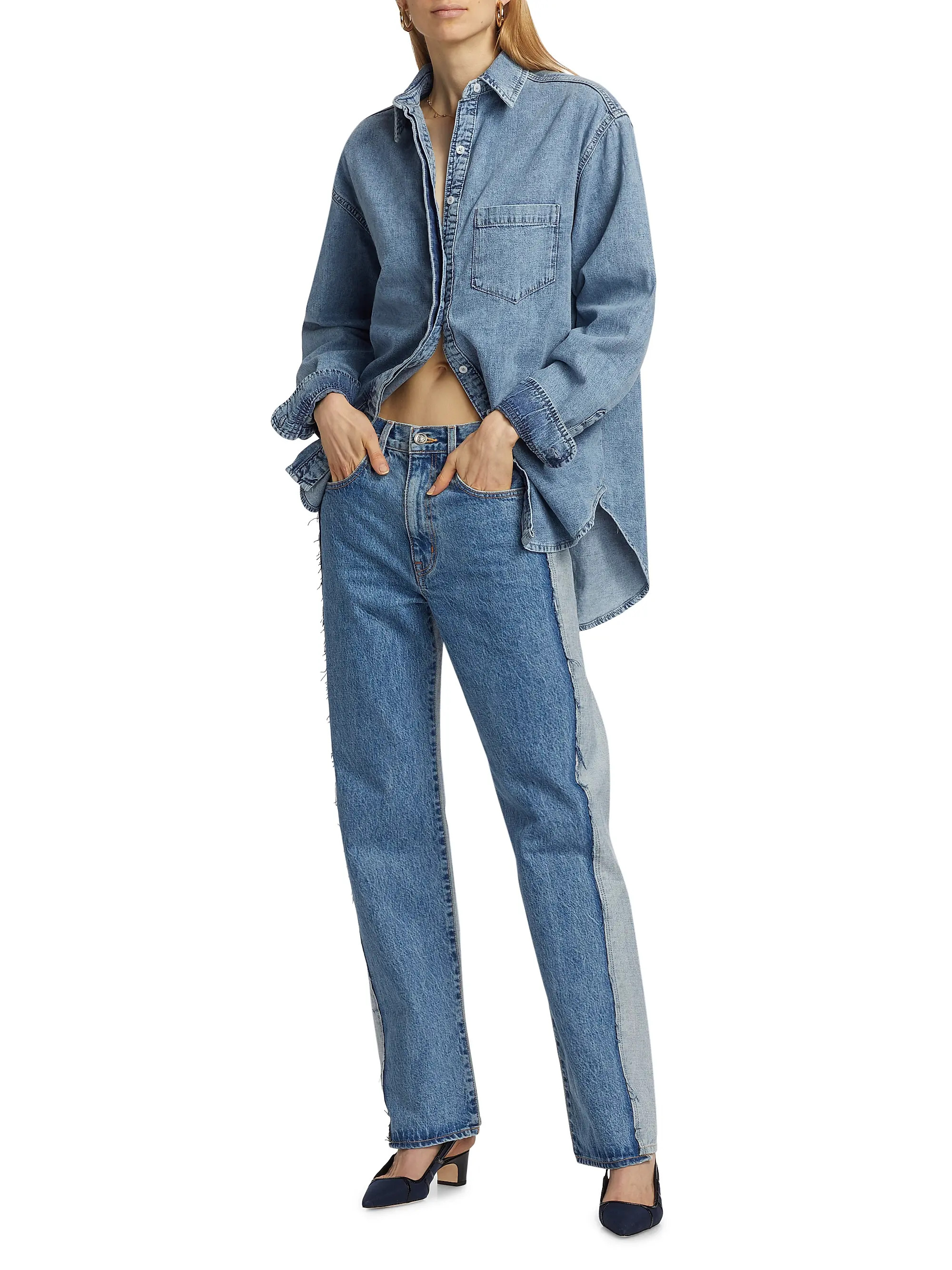 Shop SLVRLAKE Re-Worked Two-Toned Jeans | Saks Fifth Avenue | Saks Fifth Avenue