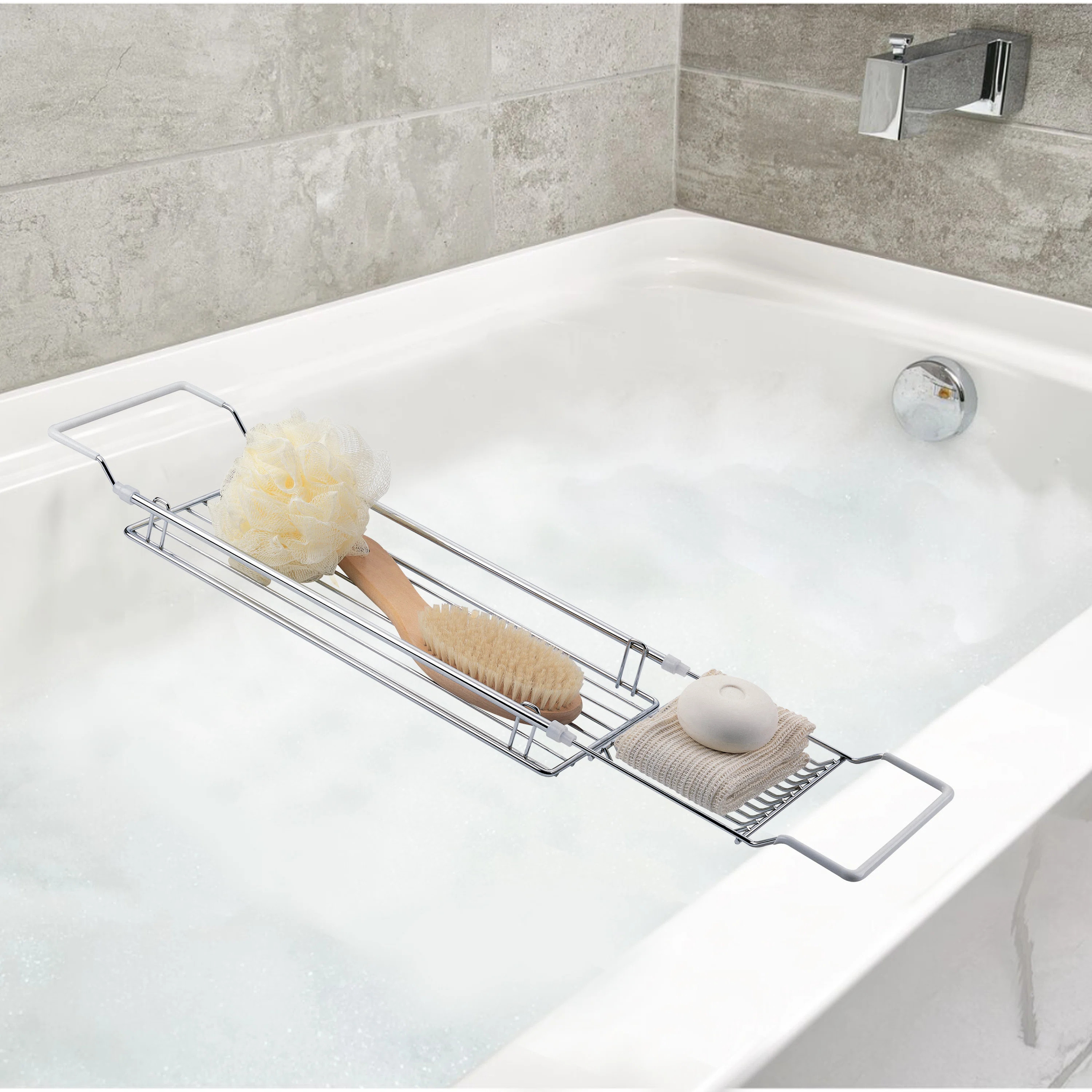Expandable Chrome Bath Organizer Tray, Silver | Wayfair North America