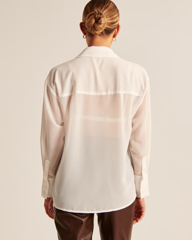 Long-Sleeve Sheer Button-Up Shirt | Abercrombie & Fitch (US)
